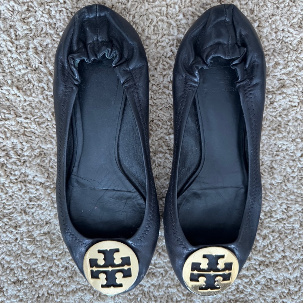 Tory Burch Black Leather Ballet Flats